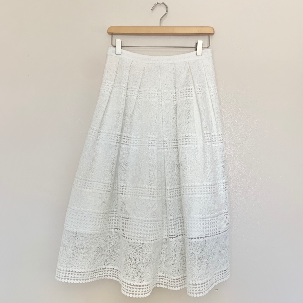 Hailee C White Embroidered Midi Skirt